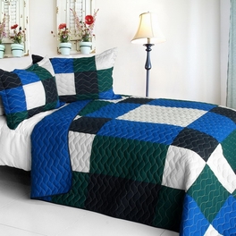 blancho bedding [Moment] Vermicelli-Quilted Patchwork Geometric Quilt Set Full/Queen