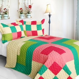 blancho bedding [Moments] 3PC Vermicelli - Quilted Patchwork Quilt Set (Full/Queen Size)
