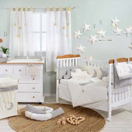 blancho bedding Moon and Stars Baby Crib Bedding Set Collection (3PC + 1 x Diaper Bag)