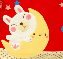 Blancho Bedding [Moon Rabbit] Embroidered Applique Fabric Art Shoulder Tote Bag / Swingpack Bag (13.4*11.6*2.7)