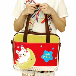 Blancho Bedding [Moon Rabbit] Embroidered Applique Fabric Art Shoulder Tote Bag / Swingpack Bag (13.4*11.6*2.7)