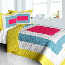 blancho bedding [Moon's Passion] Vermicelli-Quilted Patchwork Geometric Quilt Set Full/Queen