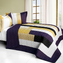 blancho bedding [Morning Glory] 3PC Vermicelli - Quilted Patchwork Quilt Set (Full/Queen Size)