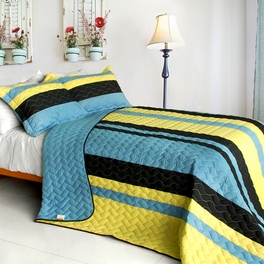 blancho bedding [Mountains Echoed] 3PC Vermicelli-Quilted Patchwork Quilt Set (Full/Queen Size)