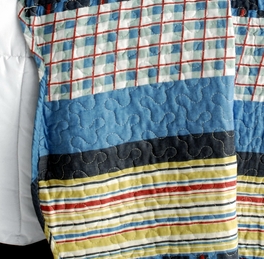 Blancho Bedding [Mr. Curiosity] Cotton 3PC Vermicelli-Quilted Striped Printed Quilt Set (Full/Queen Size)