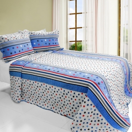 blancho bedding [Multicolor Star] 3PC Cotton Vermicelli-Quilted Printed Quilt Set (Full/Queen Size)