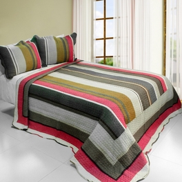 blancho bedding [Multicolor Stripe] Cotton 3PC Vermicelli-Quilted Printed Quilt Set (Full/Queen Size)