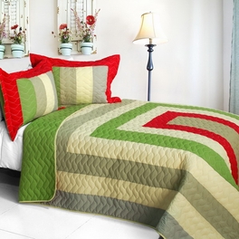blancho bedding [My Backyard] Vermicelli-Quilted Patchwork Geometric Quilt Set Full/Queen