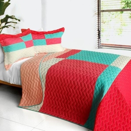 blancho bedding [My Lost Love] 3PC Vermicelli-Quilted Patchwork Quilt Set (Full/Queen Size)