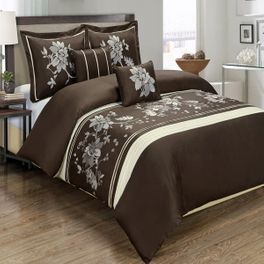 blancho bedding Myra Chocolate 5-Piece Duvet Cover Set Embroidered 100% Cotton King/ Calking Size