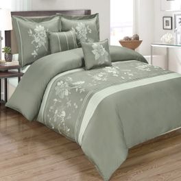 blancho bedding Myra Gray 5-Piece Duvet Cover Set Embroidered 100% Cotton Full/ Queen Size