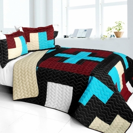 blancho bedding [Mysterious Nocturne] 3PC Vermicelli - Quilted Patchwork Quilt Set (Full/Queen Size)