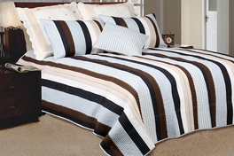 blancho bedding [Nathan] 100% Cotton 2PC Vermicelli-Quilted Striped Patchwork Quilt Set (Twin Size)