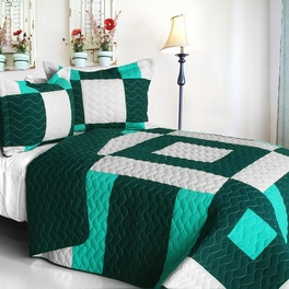 blancho bedding [Natural Beauty] 3PC Vermicelli-Quilted Patchwork Quilt Set (Full/Queen Size)