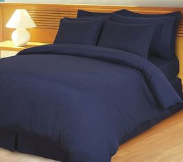 blancho bedding Navy Damask Stripe Down Alternative 4-pc Comforter Set Egyptian 600 count(Full/Queen)