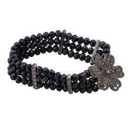 blancho bedding Navy Faceted Crystals Diamond Studded Silver Bracelet Stretchable 3 Lines Stylish