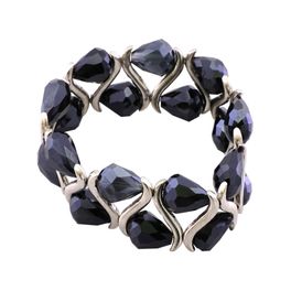 blancho bedding Navy Faceted Crystals Silver Spacer Plain Bracelet Stretchalbe Stylish