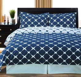 blancho bedding [Navy & White] 3PC Bloomingdale Duvet Cover Set (King/Cal-King)