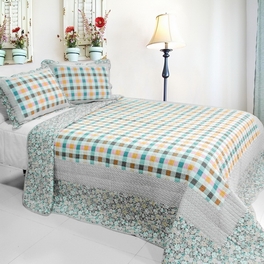 blancho bedding [Nice Jane] 3PC Cotton Vermicelli-Quilted Printed Quilt Set (Full/Queen Size)