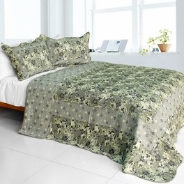blancho bedding [Noble Garden] Cotton 3PC Vermicelli-Quilted Printed Quilt Set (Full/Queen Size)