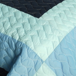 Blancho Bedding [Ocean Star] 3PC Vermicelli-Quilted Patchwork Quilt Set (Full/Queen Size)