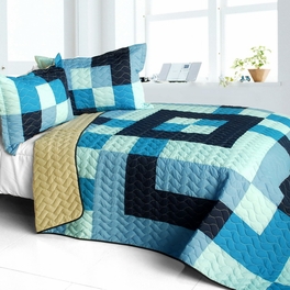 blancho bedding [Ocean Star] 3PC Vermicelli-Quilted Patchwork Quilt Set (Full/Queen Size)