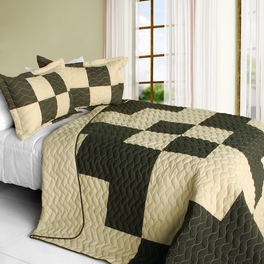 blancho bedding [Oh My Love] 3PC Vermicelli-Quilted Patchwork Quilt Set (Full/Queen Size)