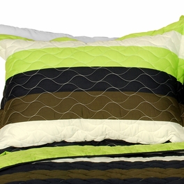 Blancho Bedding [Olive] 3PC Vermicelli-Quilted Patchwork Quilt Set (Full/Queen Size)