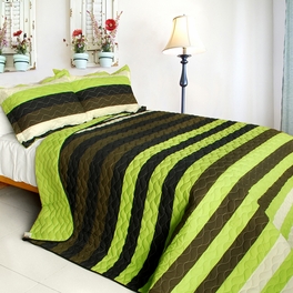 blancho bedding [Olive] 3PC Vermicelli-Quilted Patchwork Quilt Set (Full/Queen Size)