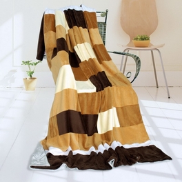 blancho bedding Onitiva - [Brown & White] Soft Coral Fleece Patchwork Throw Blanket (59 by 78.7 inches)