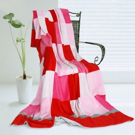 blancho bedding Onitiva - [Plaids - Hoodwinked] Soft Coral Fleece Patchwork Throw Blanket (59 by 78.7 inches)