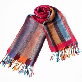 blancho bedding Pa-301-2 Exquisite Stripes Nation totem Revitalized Style Tassel Ends Silk Pashmina/Shawl/Scarf
