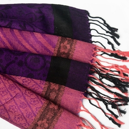 Blancho Bedding Pa-33-1 Pink Lovely Little Flower Patterns & Stripe Mix-Style Tassel Ends Silky Pashmina/Shawl/Scarf