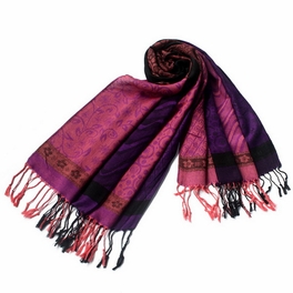 blancho bedding Pa-33-1 Pink Lovely Little Flower Patterns & Stripe Mix-Style Tassel Ends Silky Pashmina/Shawl/Scarf