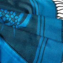 Blancho Bedding Pa-615-1 Blue BaseFlower Patterns Elegant Super Soft Woven Tassel Ends Pashmina/Shawl/Scarve