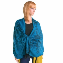 Blancho Bedding Pa-615-1 Blue BaseFlower Patterns Elegant Super Soft Woven Tassel Ends Pashmina/Shawl/Scarve
