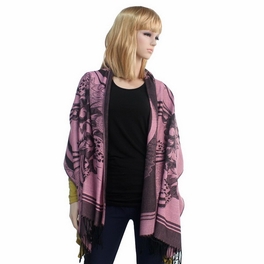 Blancho Bedding Pa-615-2 Pink Base Flower Patterns Elegant Super Soft Woven Tassel Ends Pashmina/Shawl/Scarve
