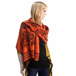 Blancho Bedding Pa-616-1 Dark Orange Base Peony Flowers Patterns Exquisitely Soft Woven Pashmina/Shawl/Scarf