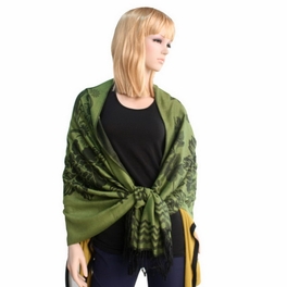 Blancho Bedding Pa-616-10 Green Base Peony Flowers Patterns Exquisitely Soft Woven Pashmina/Shawl/Scarf