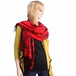 Blancho Bedding Pa-616-2 Red Base Peony Flowers Patterns Exquisitely Soft Woven Pashmina/Shawl/Scarf