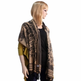 Blancho Bedding Pa-616-5 Khaki Base Peony Flowers Patterns Exquisitely Soft Woven Pashmina/Shawl/Scarf