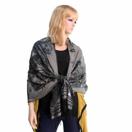 Blancho Bedding Pa-616-8 Slate Gray Base Peony Flowers Patterns Exquisitely Soft Woven Pashmina/Shawl/Scarf
