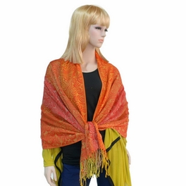 Blancho Bedding Pa-a54-1 Bright Orange Special Flowers Pattern Elegant Extra Soft Woven Pashmina/Shawl/Scarf