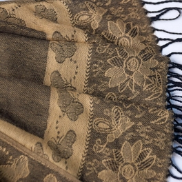 Blancho Bedding Pa-a66-2 Khaki Big Butterfly & Flower Elegant Exquisitely Soft Tassel Ends Pashmina/Shawl/Scarf