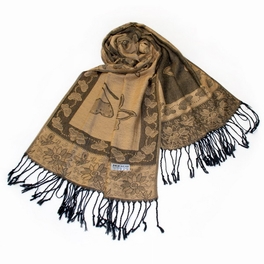 blancho bedding Pa-a66-2 Khaki Big Butterfly & Flower Elegant exquisitely Soft Tassel Ends Pashmina/Shawl/Scarf
