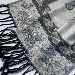 Blancho Bedding Pa-a66-4 Lt-Grey Big Butterfly & Flower Elegant Exquisitely Soft Tassel Ends Pashmina/Shawl/Scarf