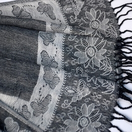 Blancho Bedding Pa-a66-4 Lt-Grey Big Butterfly & Flower Elegant Exquisitely Soft Tassel Ends Pashmina/Shawl/Scarf