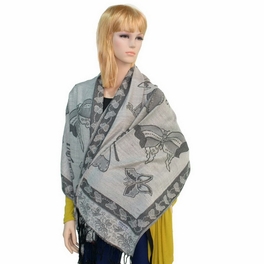Blancho Bedding Pa-a66-4 Lt-Grey Big Butterfly & Flower Elegant Exquisitely Soft Tassel Ends Pashmina/Shawl/Scarf