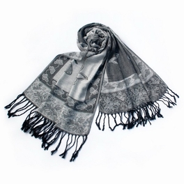 blancho bedding Pa-a66-4 Lt-Grey Big Butterfly & Flower Elegant exquisitely Soft Tassel Ends Pashmina/Shawl/Scarf
