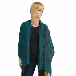 Blancho Bedding Pa-a80-2 Sea Blue Huge Rose Flora Elegant Noble Exquisitely Soft Tassel Ends Pashmina/Shawl/Scarf